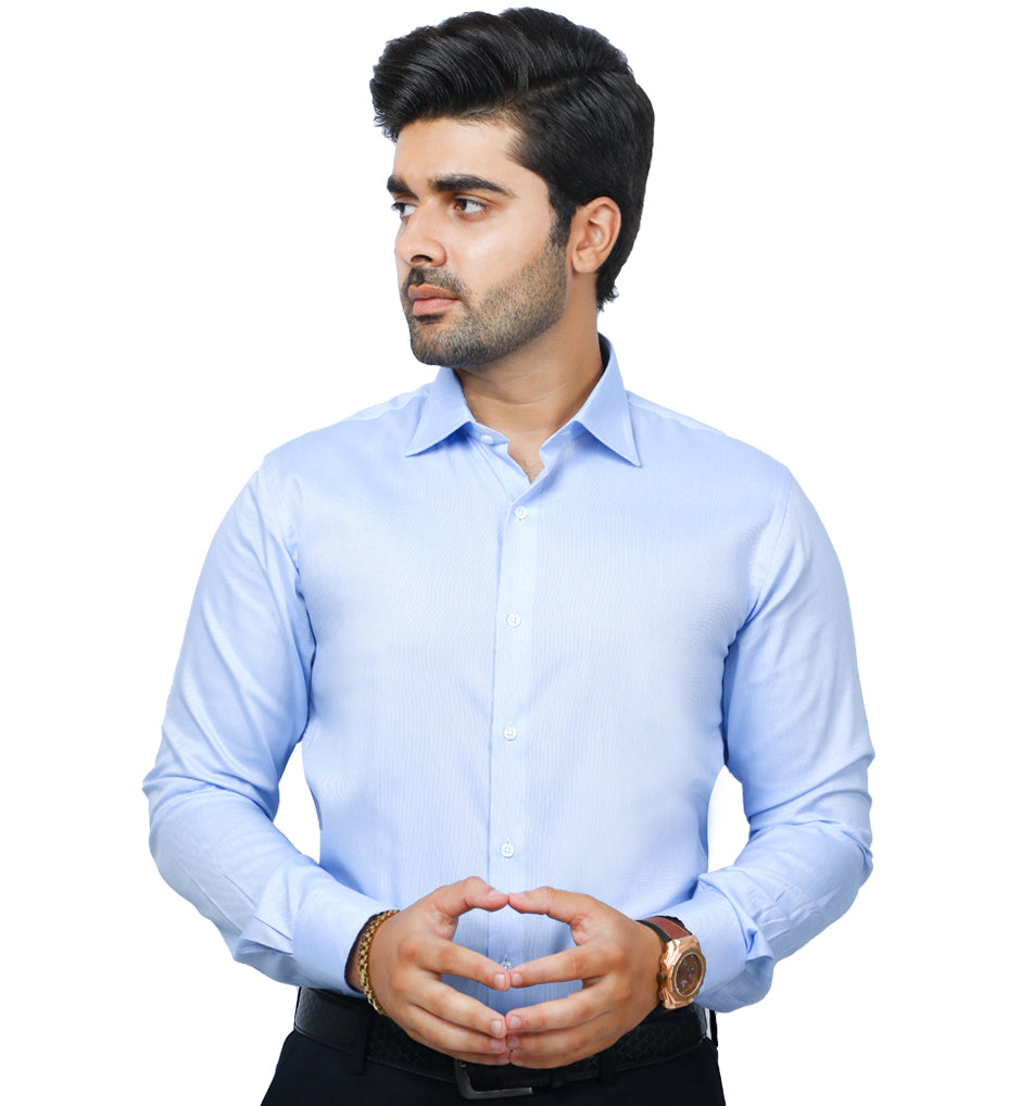 Men's Luxury Plain Cotton Shirt - AD19348-L-Blue