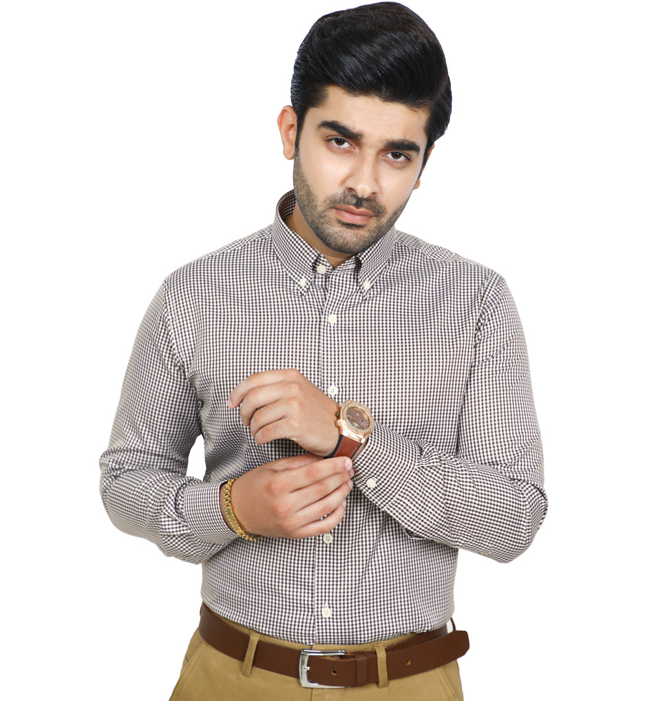 Men's Formal Button Down Shirt - AH19326-Brown