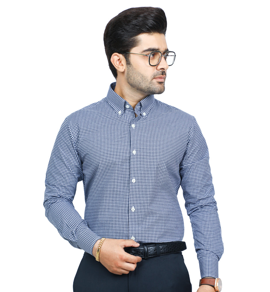Men's Checkered Shirt - DAH19328-Blue