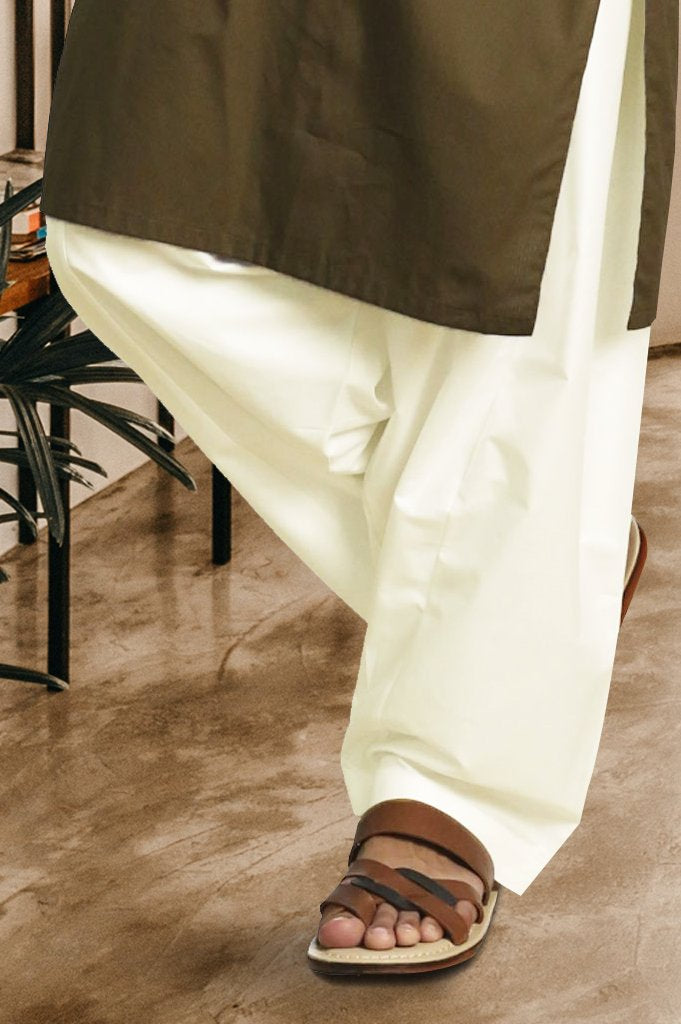 Men Cotton Silk Shalwar In Off-White SKU: E962-Off-White - Diners