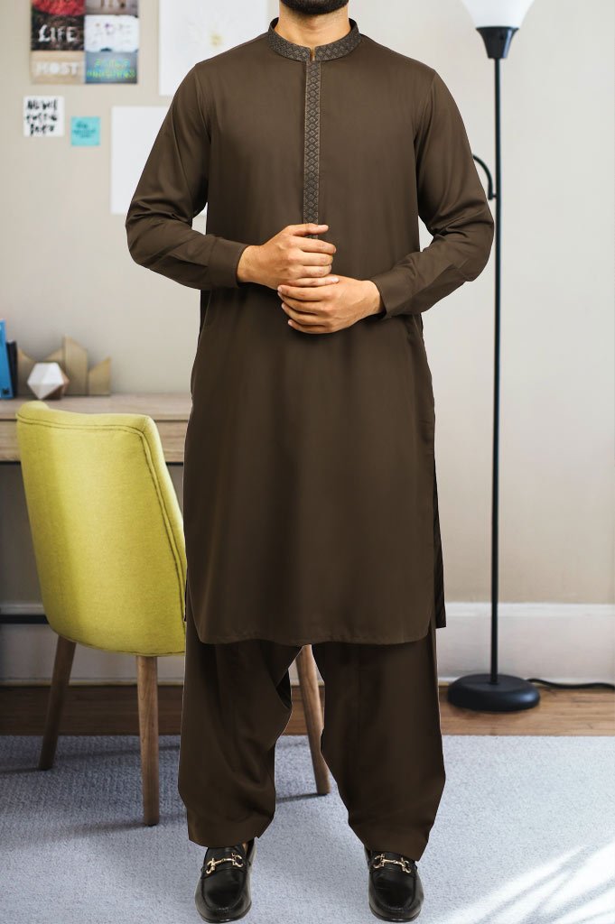 Formal Shalwar Suit for Men SKU: EG2743-L-Brown - Diners
