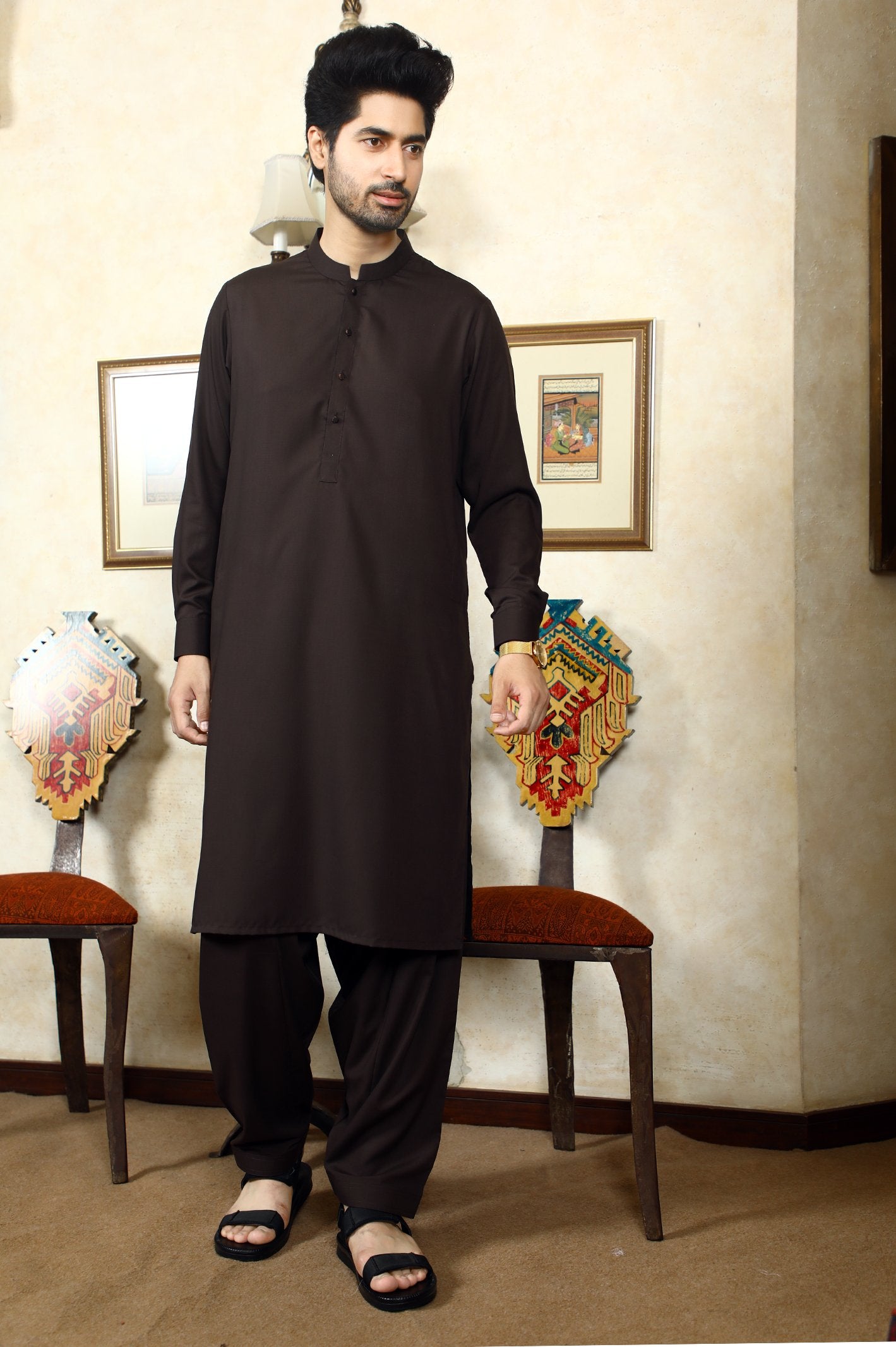 Formal Shalwar Suit for Men SKU: EG2886-BROWN - Diners