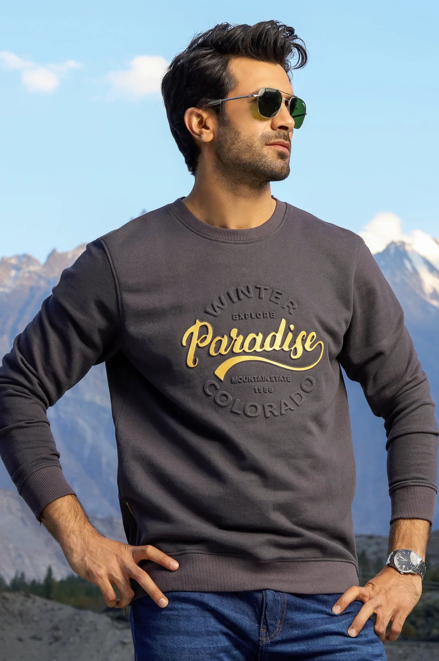 Charcoal Embossed Print Sweatshirt