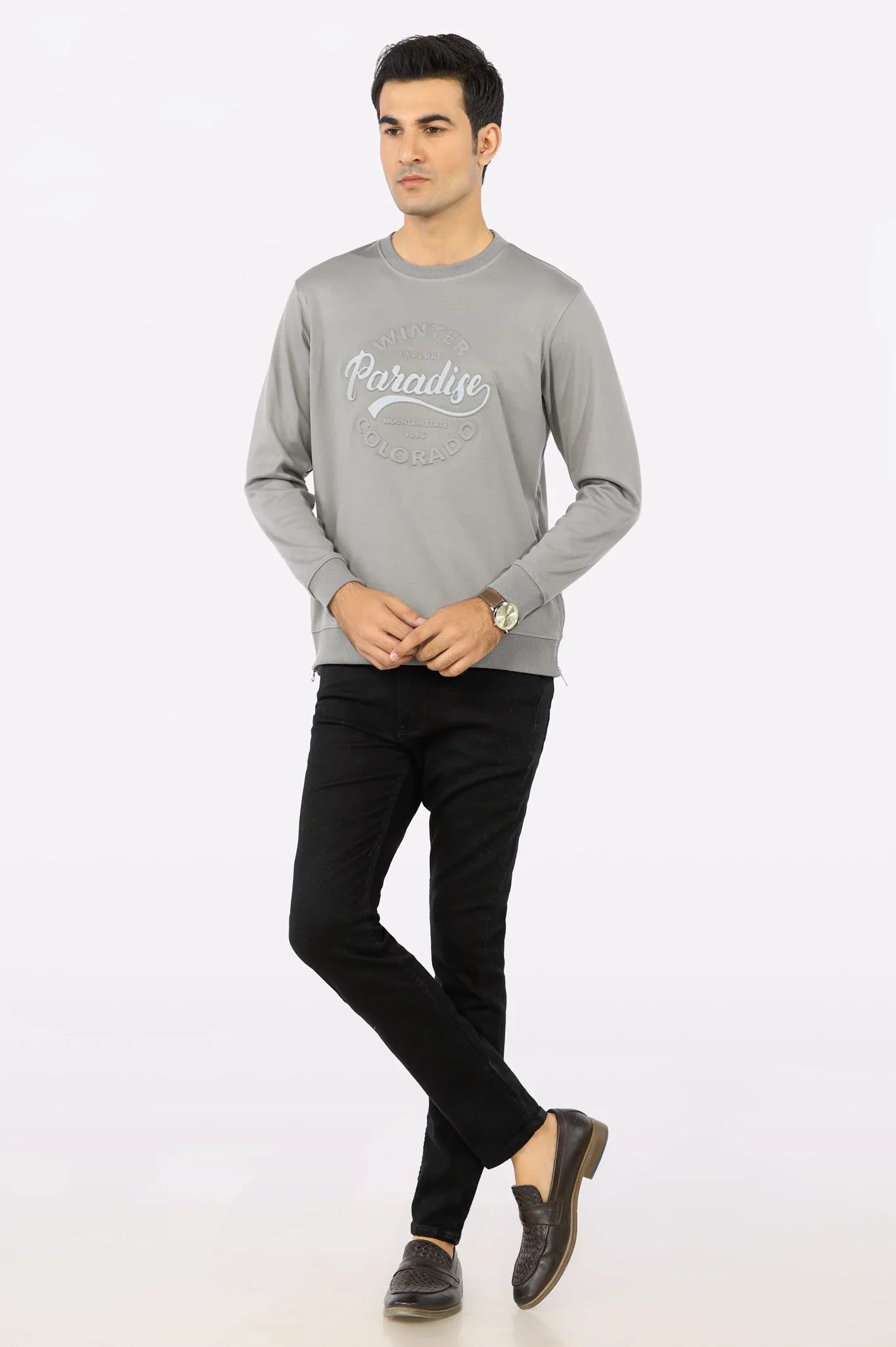 Grey Embossed Print Sweatshirt