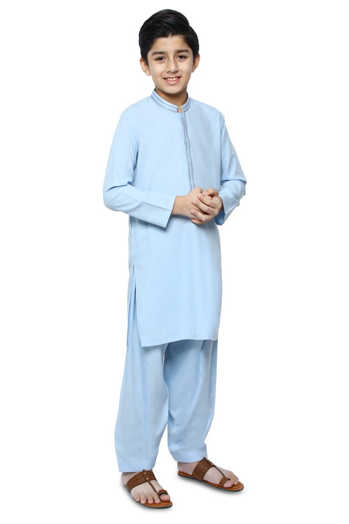 Boys Kurta Shalwar In Sky Blue SKU: KBH-0065-SKY BLUE - Diners