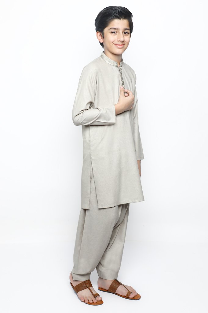 Boys Shalwar Suit In Beige SKU: KBH-0066-Beige - Diners