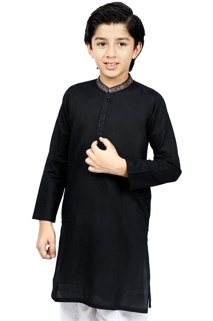 Boys Kurta Shalwar In Black SKU: KBKS-0060-Black - Diners