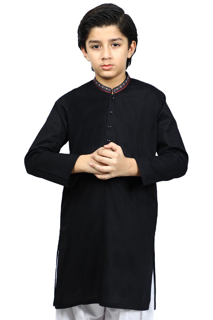 Boys Kurta Shalwar In Black SKU: KBKS-0061-Black - Diners