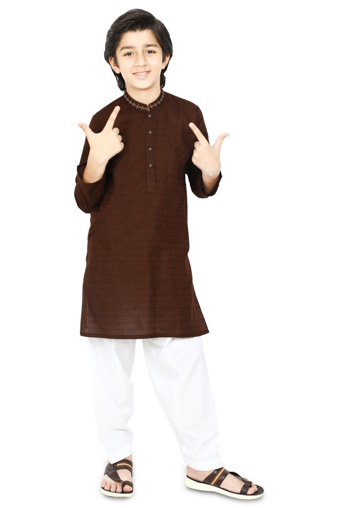Boys Kurta Shawlar In D-Brown SKU: KBKS-0065 - Diners