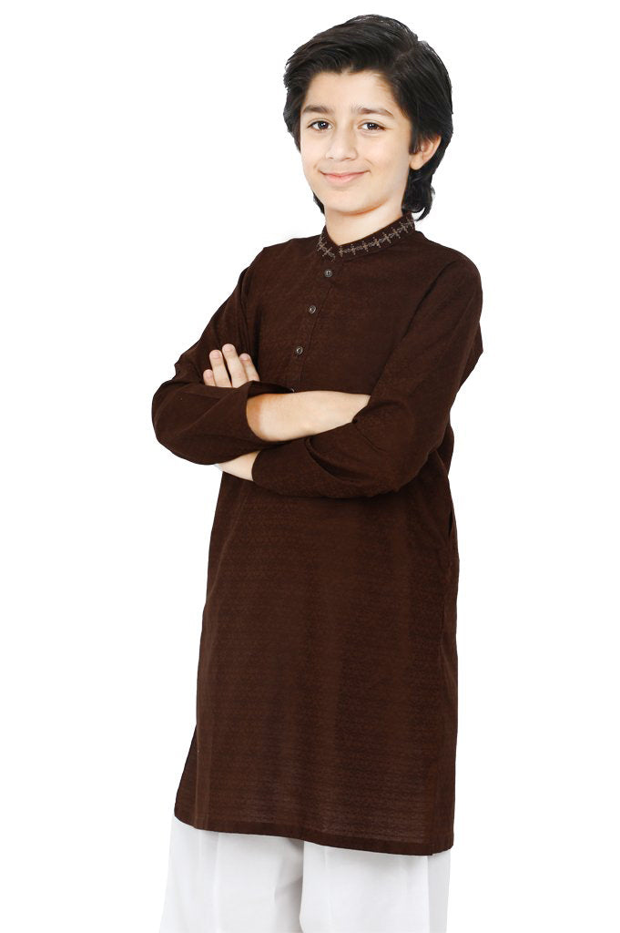 Boys Kurta Shawlar In D-Brown SKU: KBKS-0065 - Diners