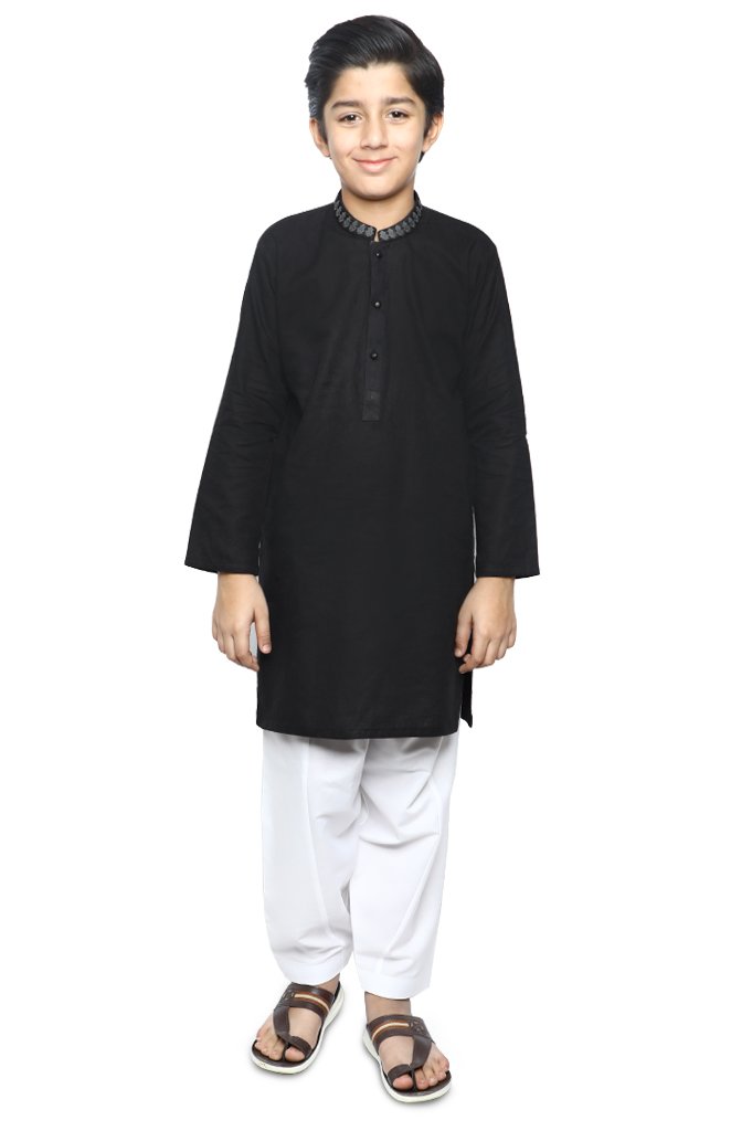 Boys Kurta In Black SKU: KBKS-0070-BLACK - Diners