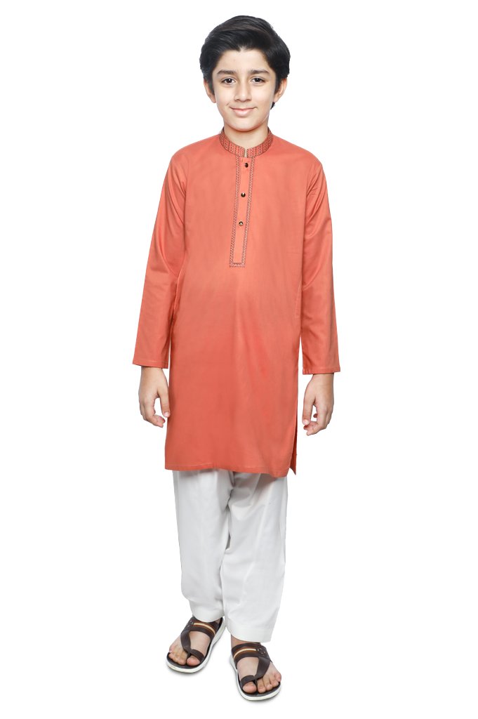 Boys Kurta In Orange SKU: KBKS-0071-ORANGE - Diners