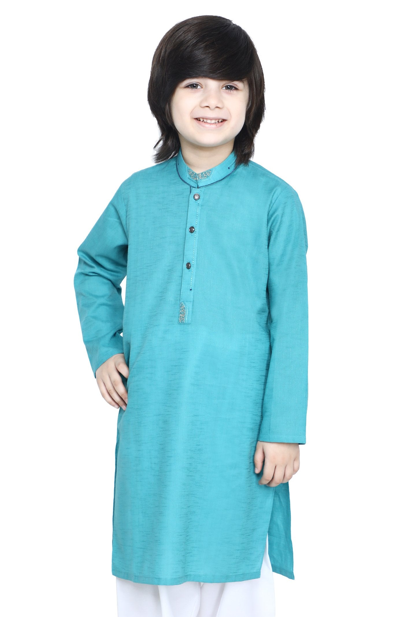 Boys Kurta In Teal SKU: KBKS-0074-TEAL - Diners