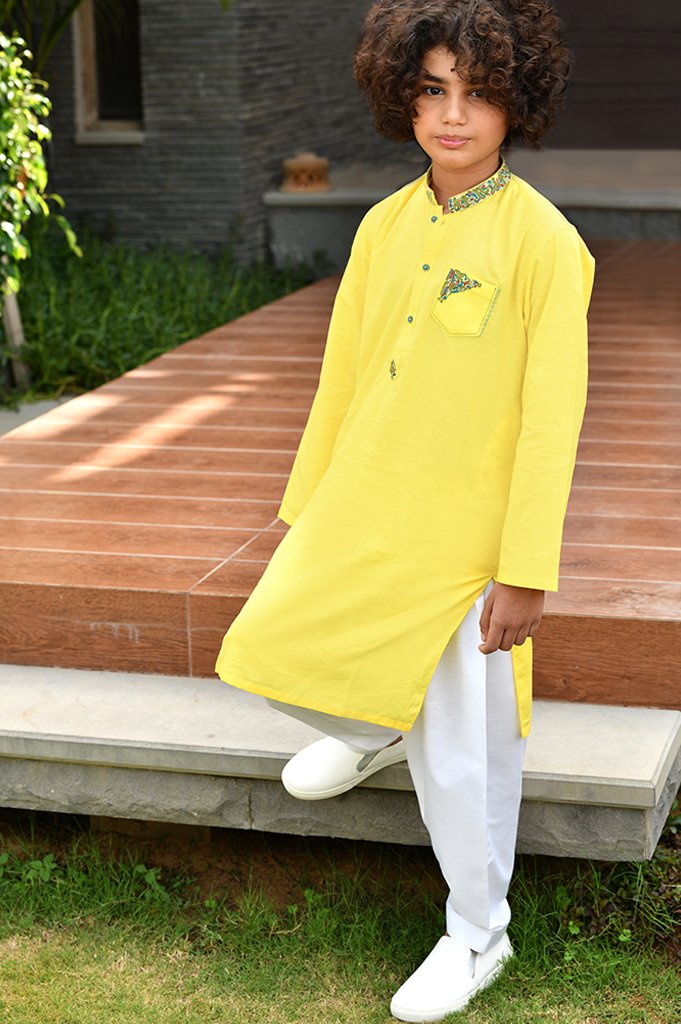 Boys Kurta Shalwar In Yellow - Diners