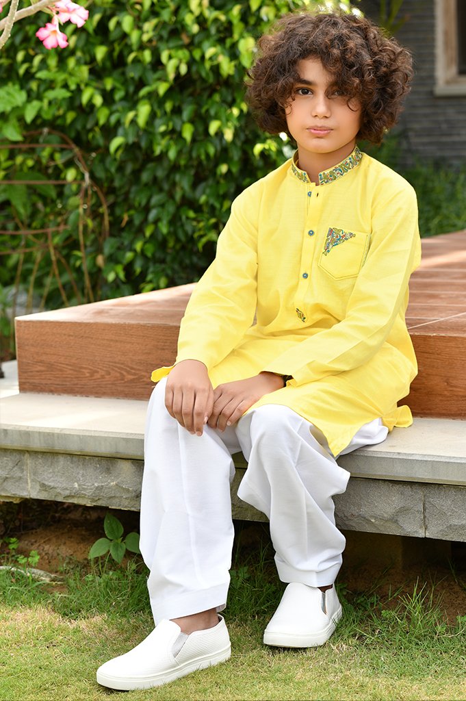 Boys Kurta Shalwar In Yellow - Diners