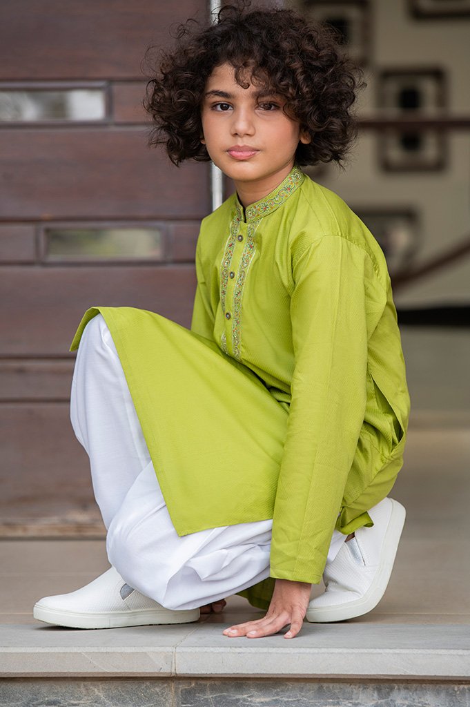 D-Juniors Boys Kurta Shalwar In Green SKU: KBKS0054 - Diners