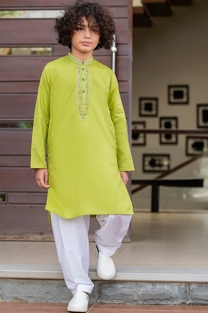 D-Juniors Boys Kurta Shalwar In Green SKU: KBKS0054 - Diners