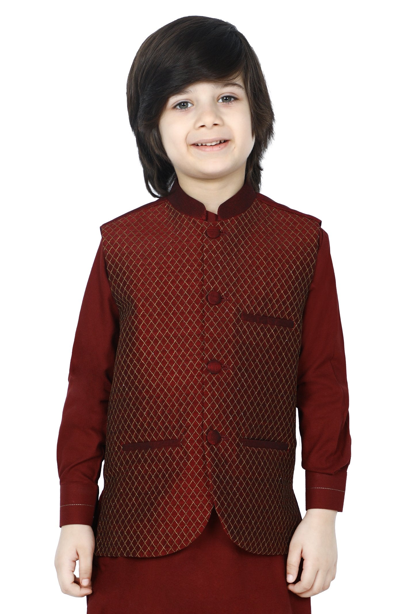 Boys Waist Coat In Maroon SKU: KBW-0010-MAROON - Diners