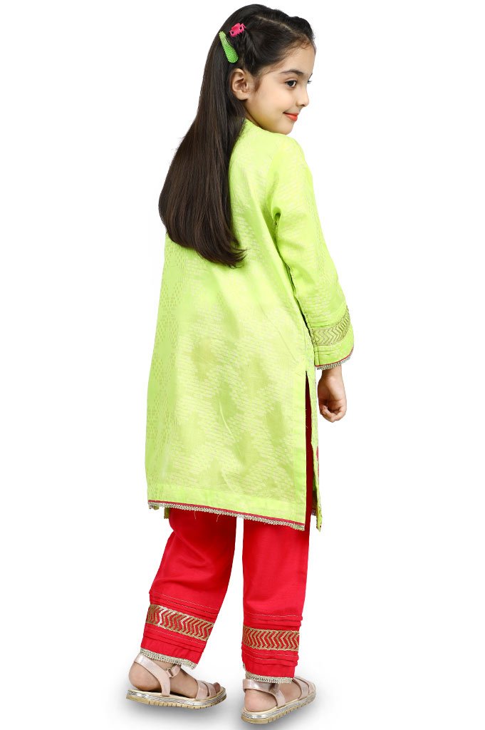 Girls Kurti With Trouser and Dupatta KGKK-0129-Green - Diners