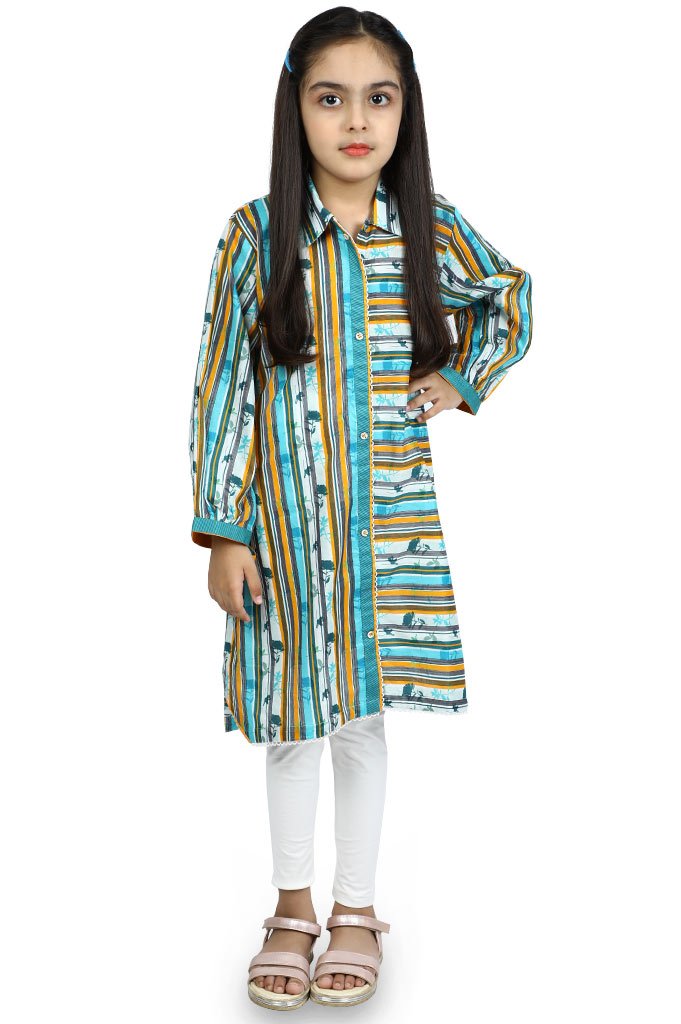 Girls Kurti KGKK-0137 Ferozi - Diners