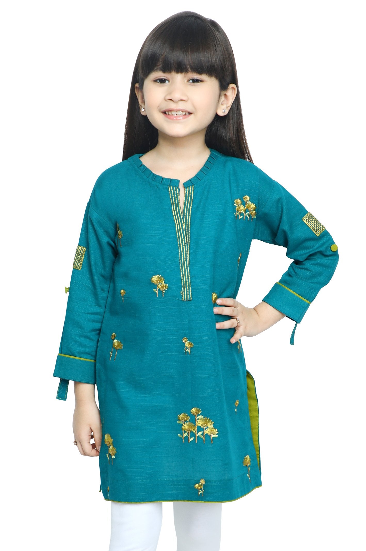 Girls Kurti in Sea Green - KGKK-0185-SEA GREEN - Diners