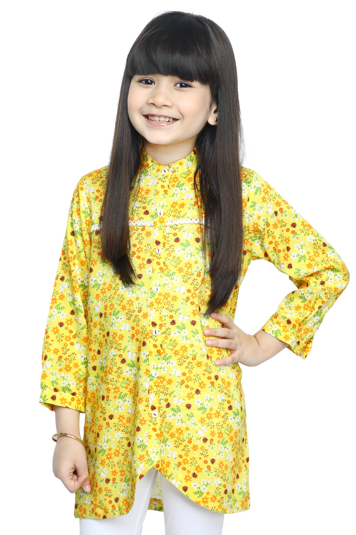 Girls Kurti in Yellow SKU: KGKK-0196-YELLOW - Diners