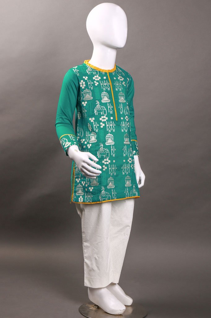 Girls Kurti - KGKK0134-Green - Diners