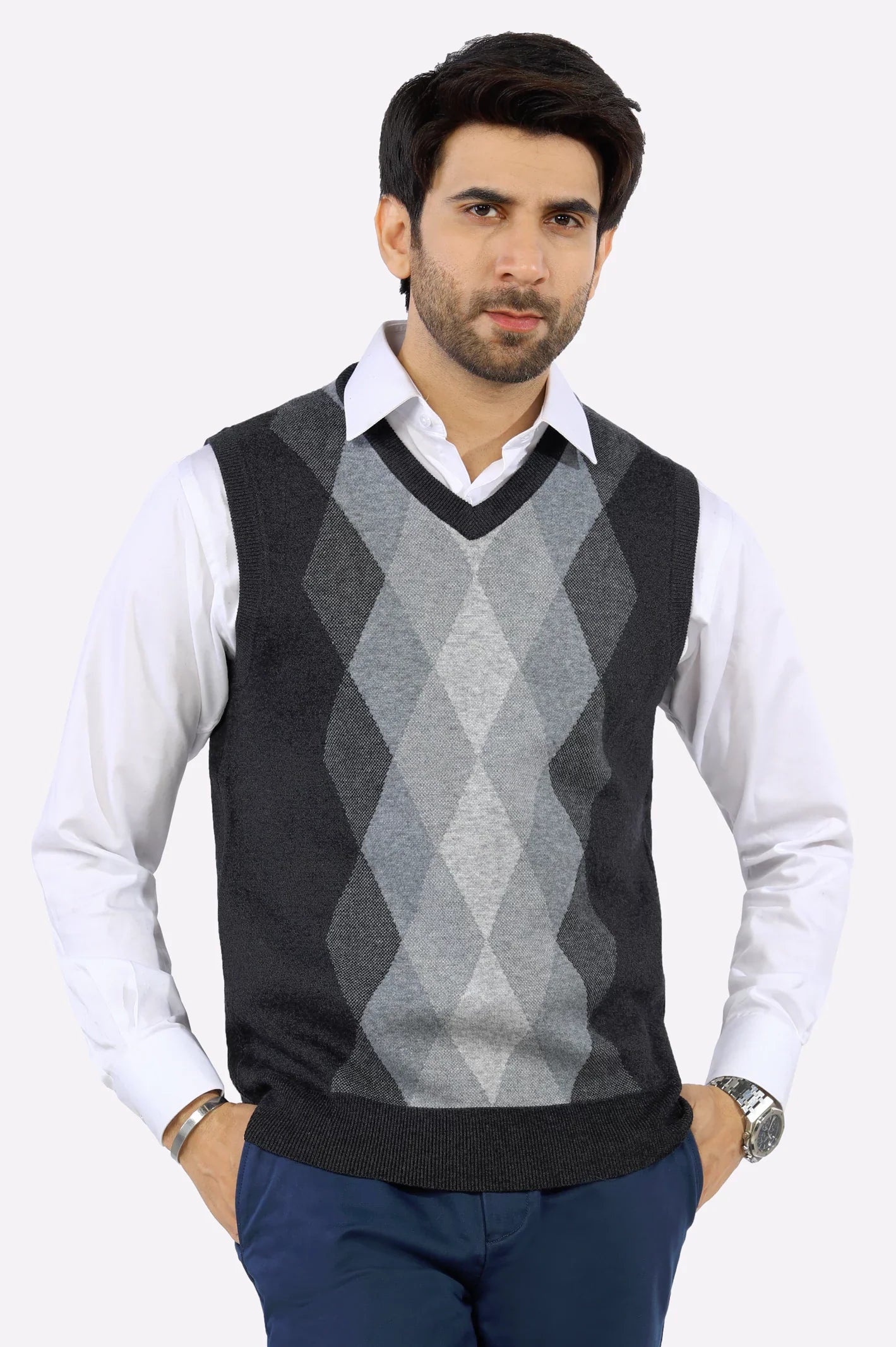 Grey V-Neck Gents Sweater