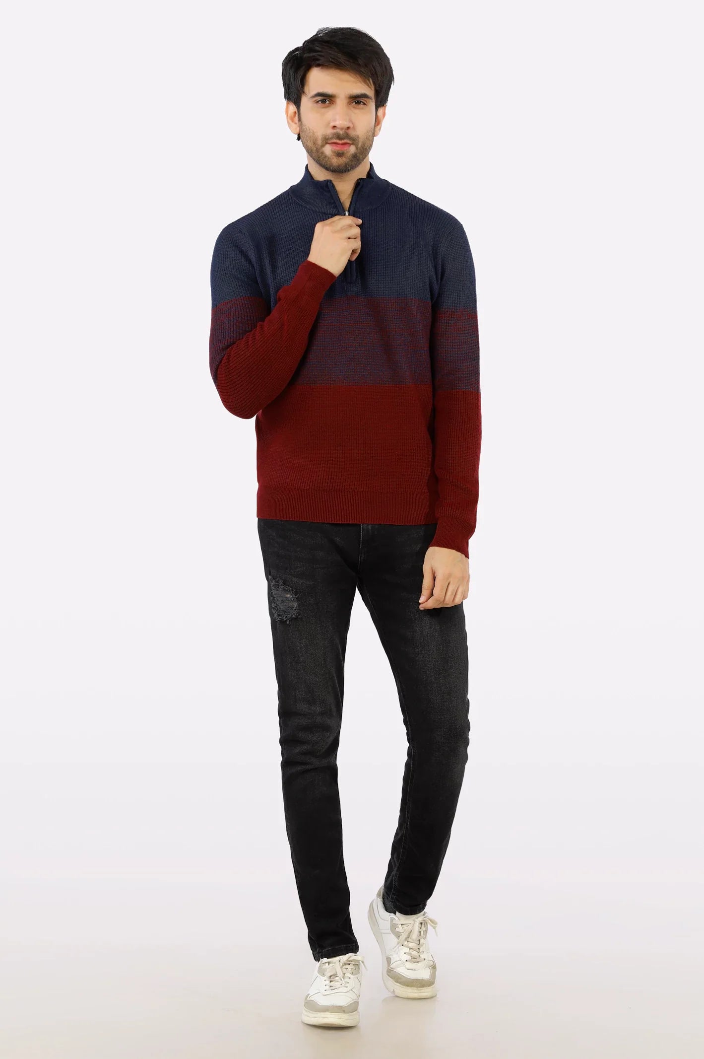 Maroon Quarter Zipper Gents Sweater