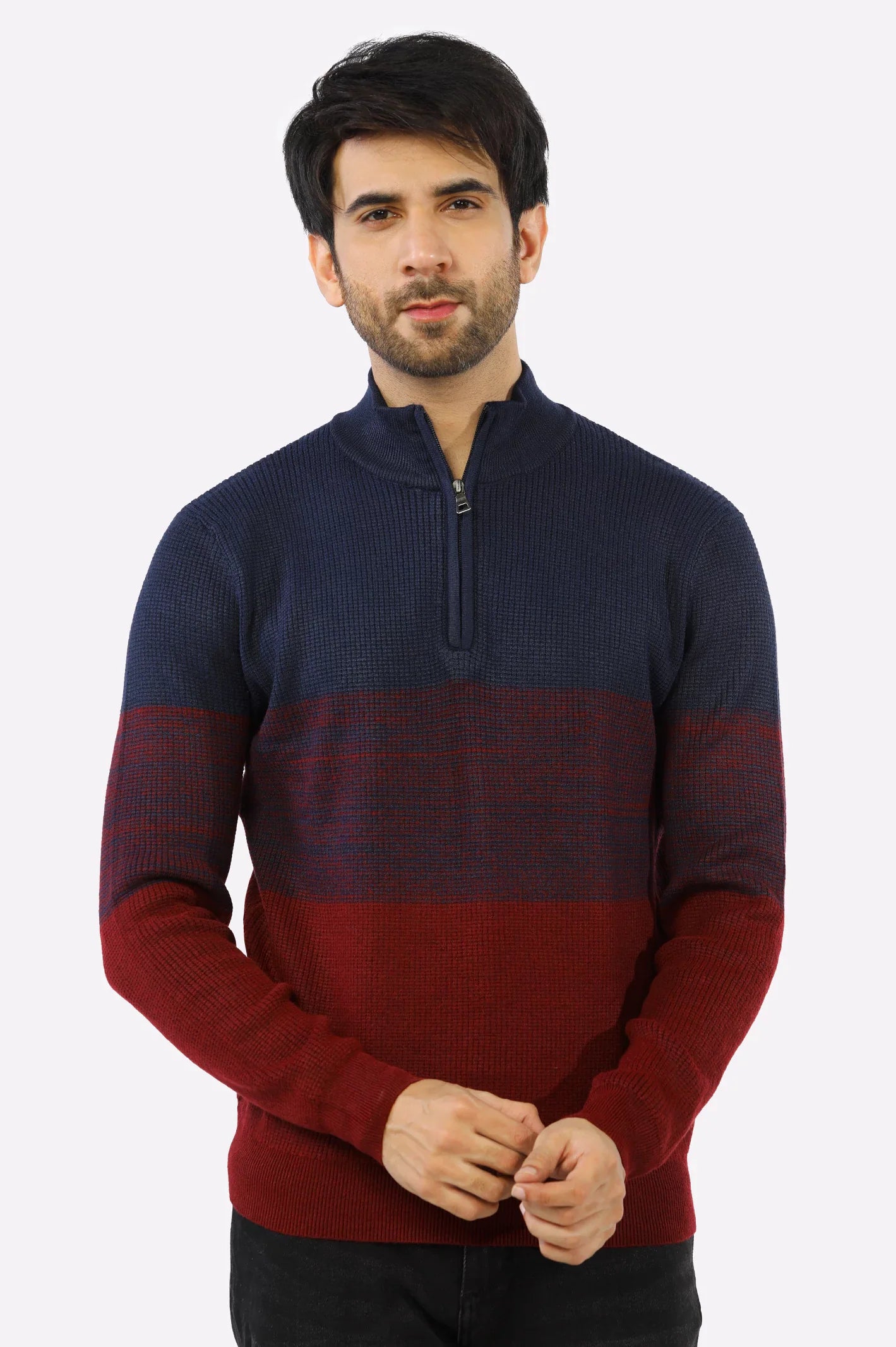 Maroon Quarter Zipper Gents Sweater