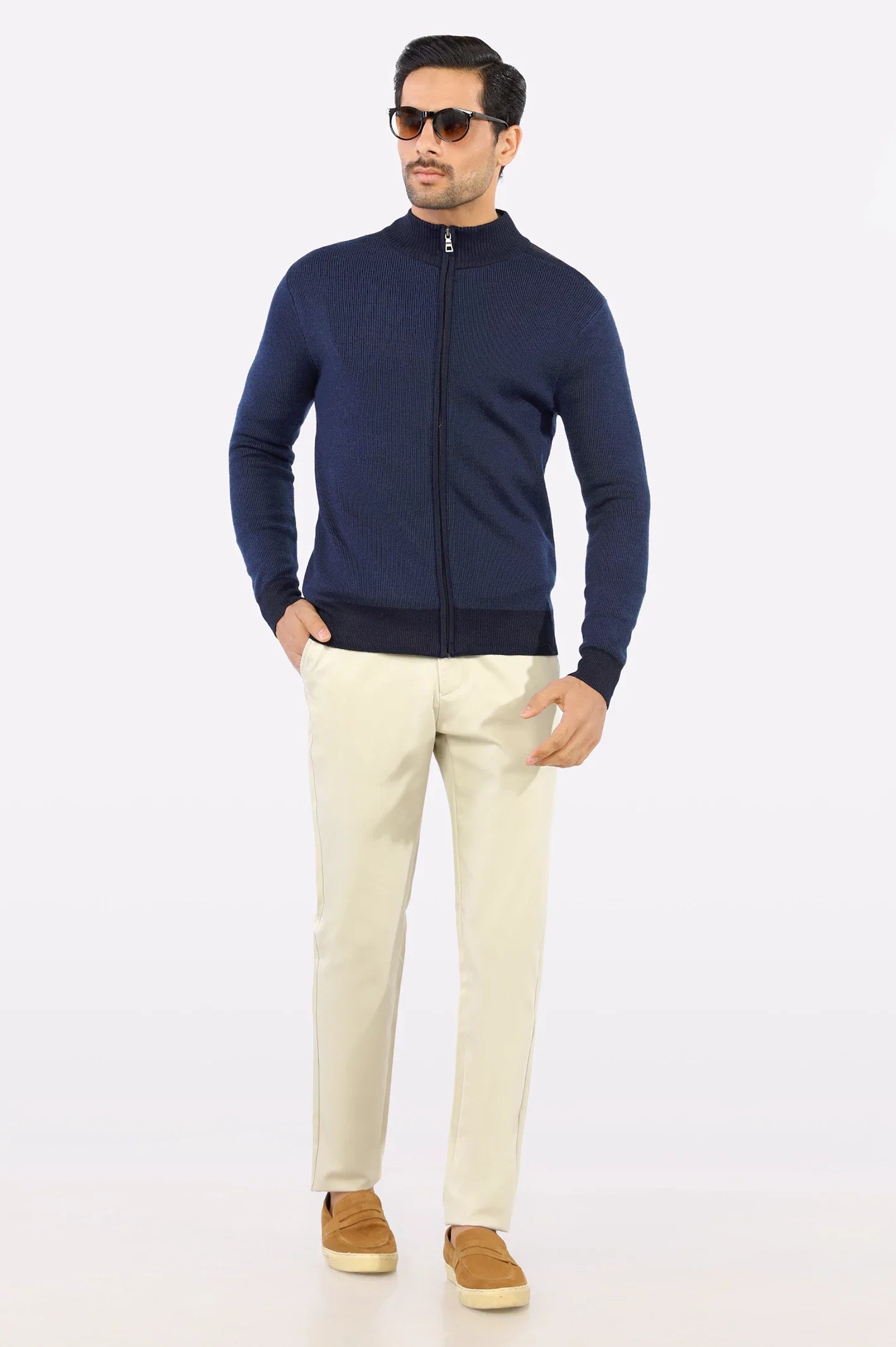 Navy Blue Zip-Up Gents Sweater
