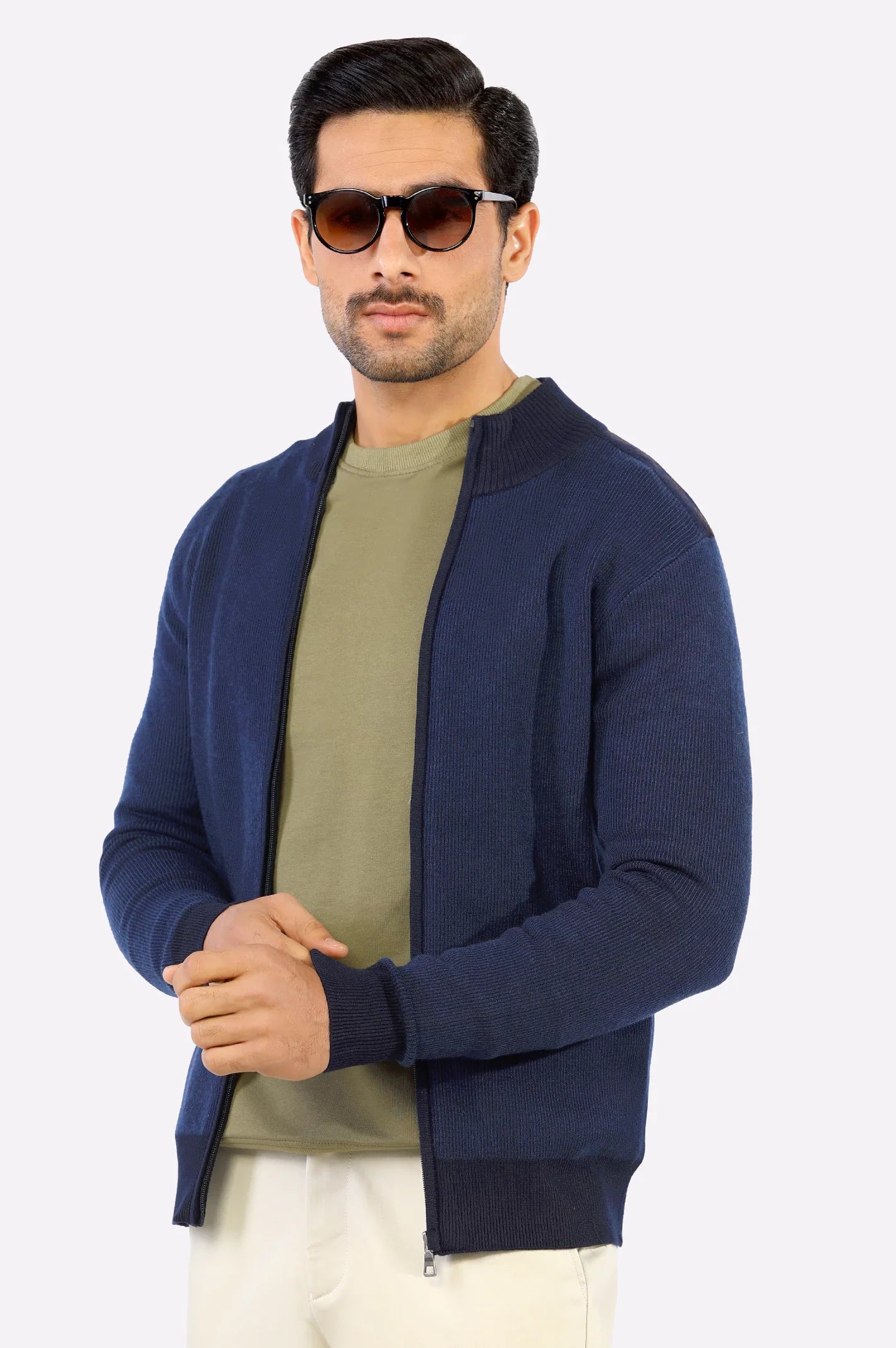 Navy Blue Zip-Up Gents Sweater