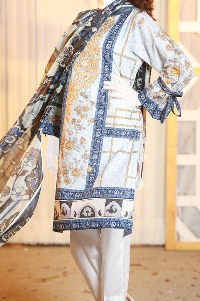 3Pc Printed Unstitched Deluxe Suit - WUD0006