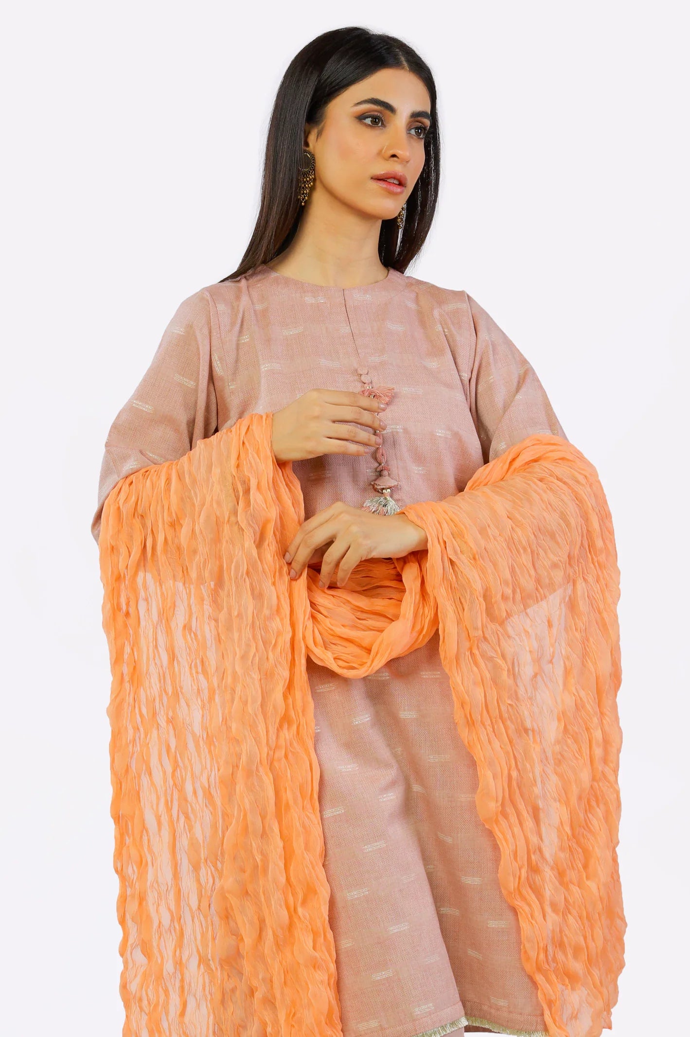 Peach Crinkle Shiffon Dupatta