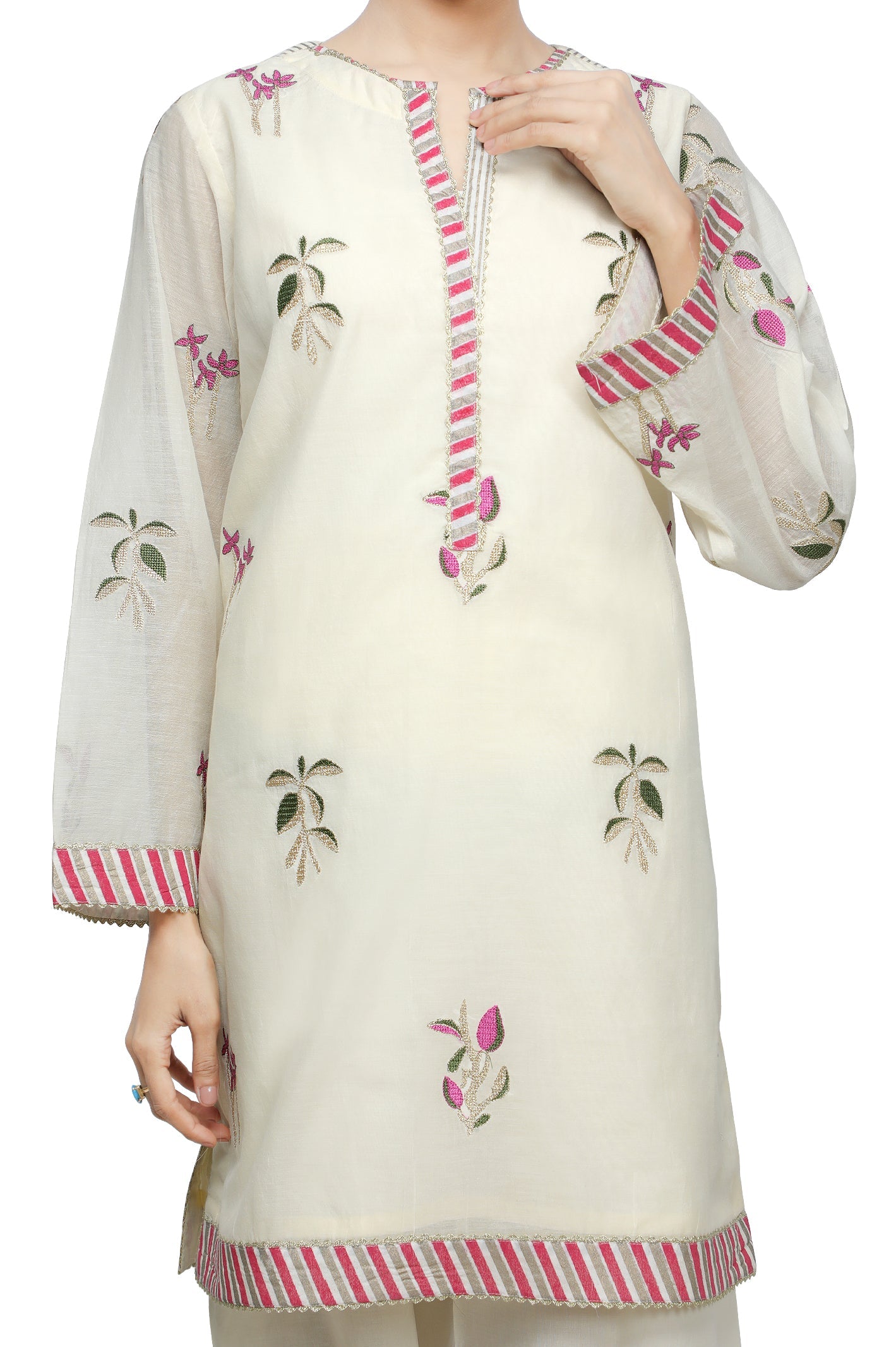 Women Stitched Kurti In White SKU: WKL0724-WHITE - Diners