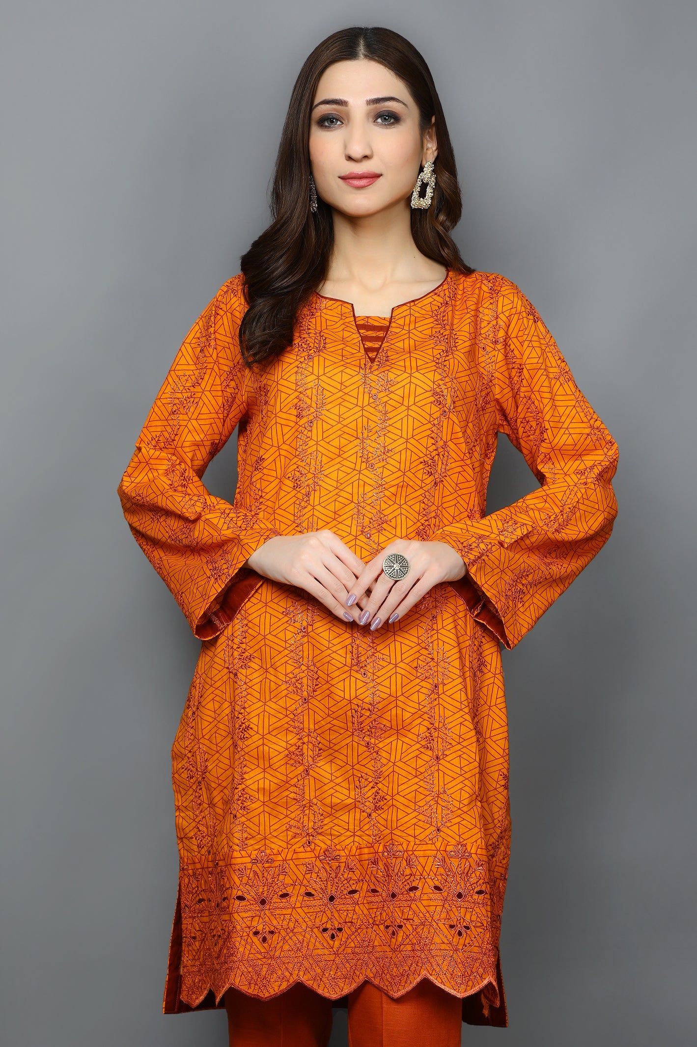 Women Stitched Kurti In Orange SKU: WKL0790-ORANGE