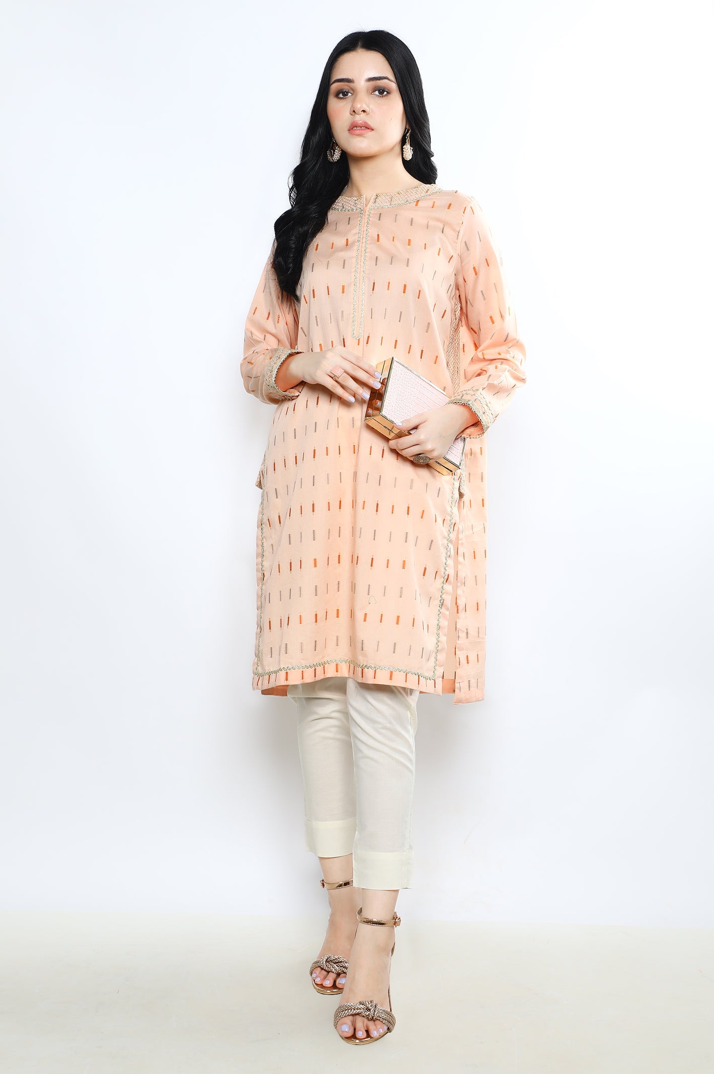 Women Stitched Kurti SKU: WKL0793-PEACH