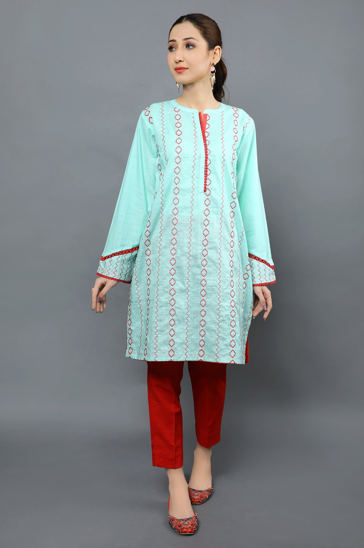 Women Stitched Kurti In L-Green SKU: WKL0812-L-GREEN