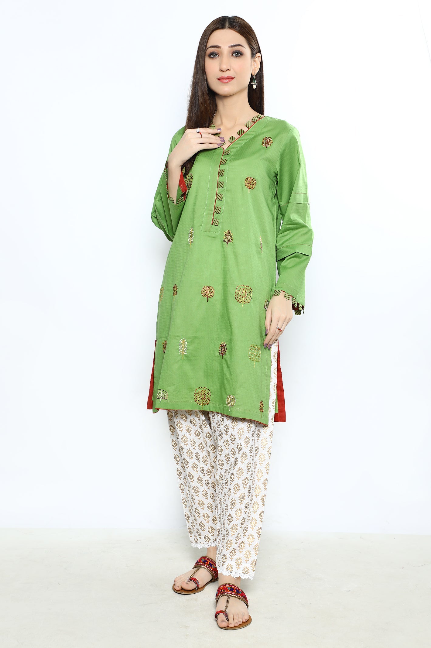 Women Stitched Kurti SKU: WKL0850-GREEN