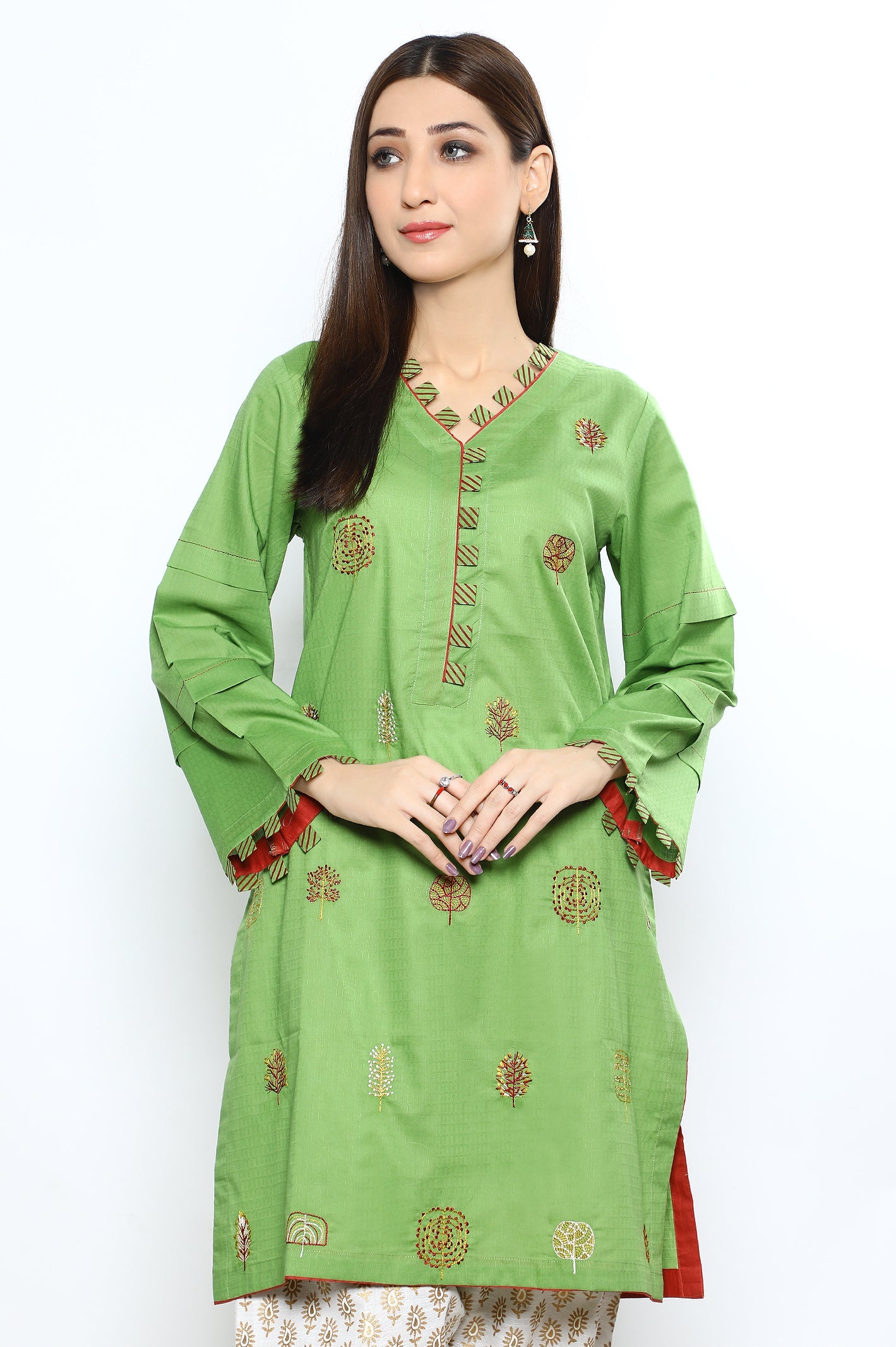 Women Stitched Kurti SKU: WKL0850-GREEN