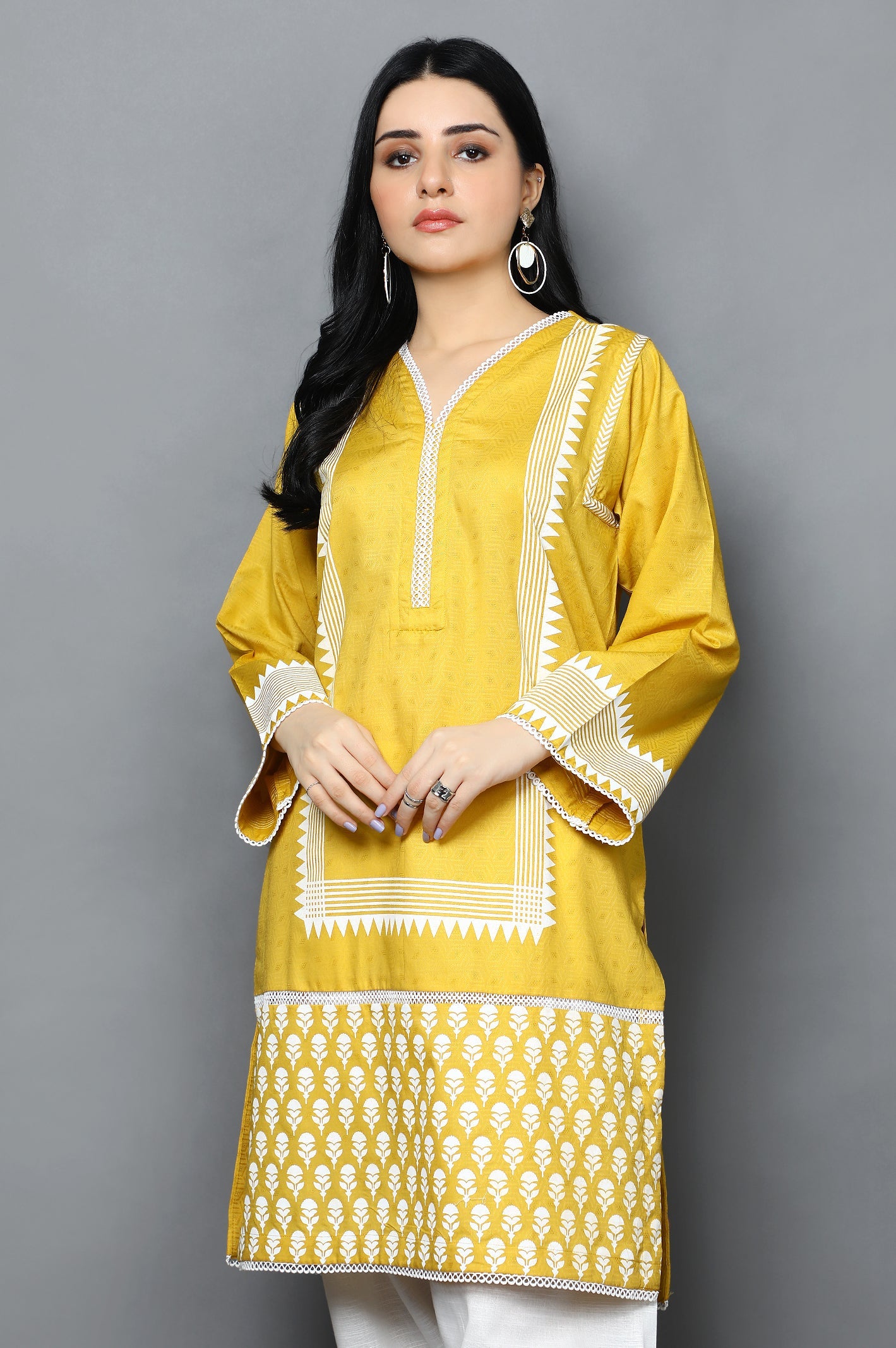 Women Stitched Kurti SKU: WKL0872-YELLOW