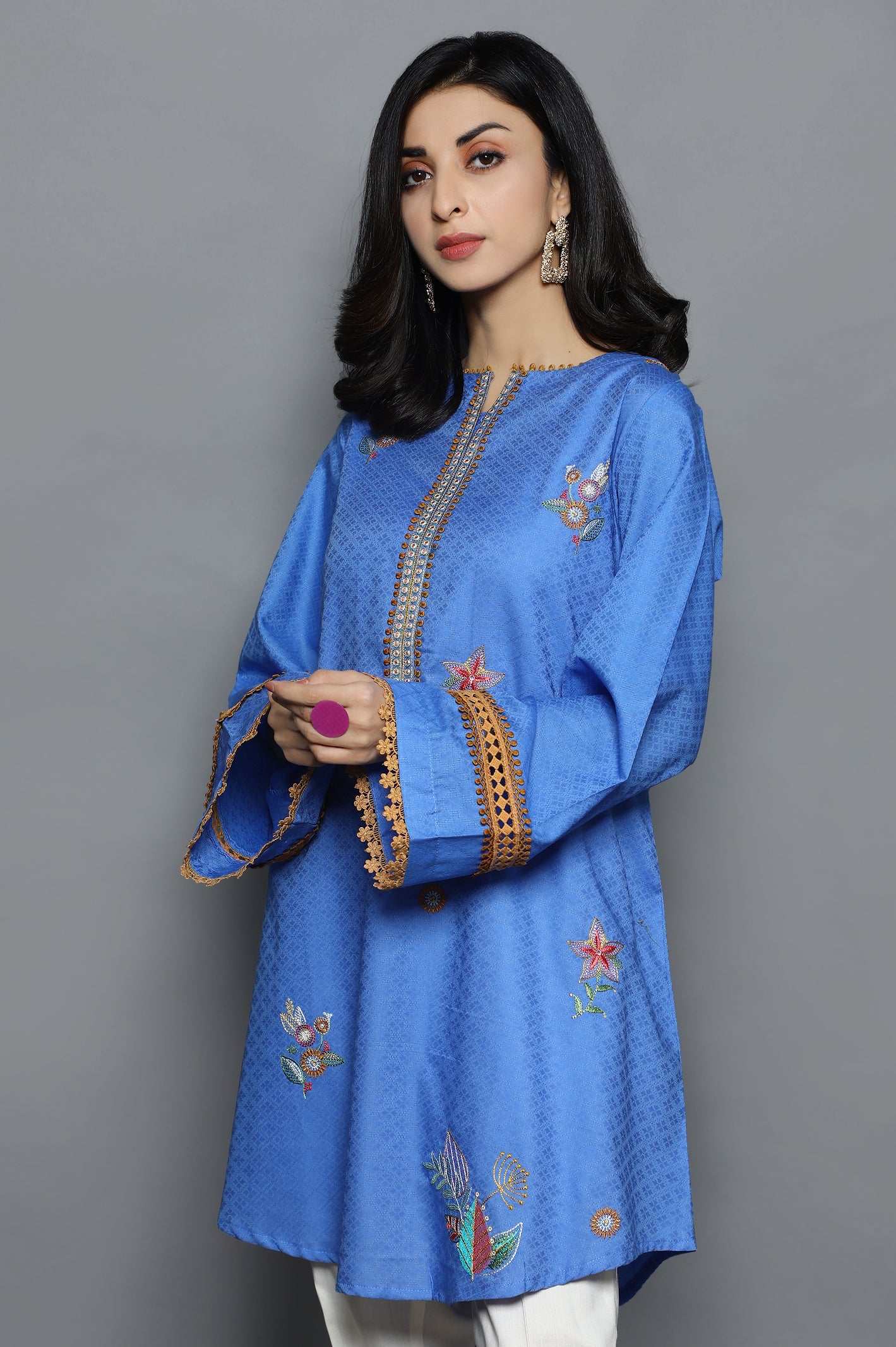 Women Stitched Kurti SKU: WKL0890-BLUE