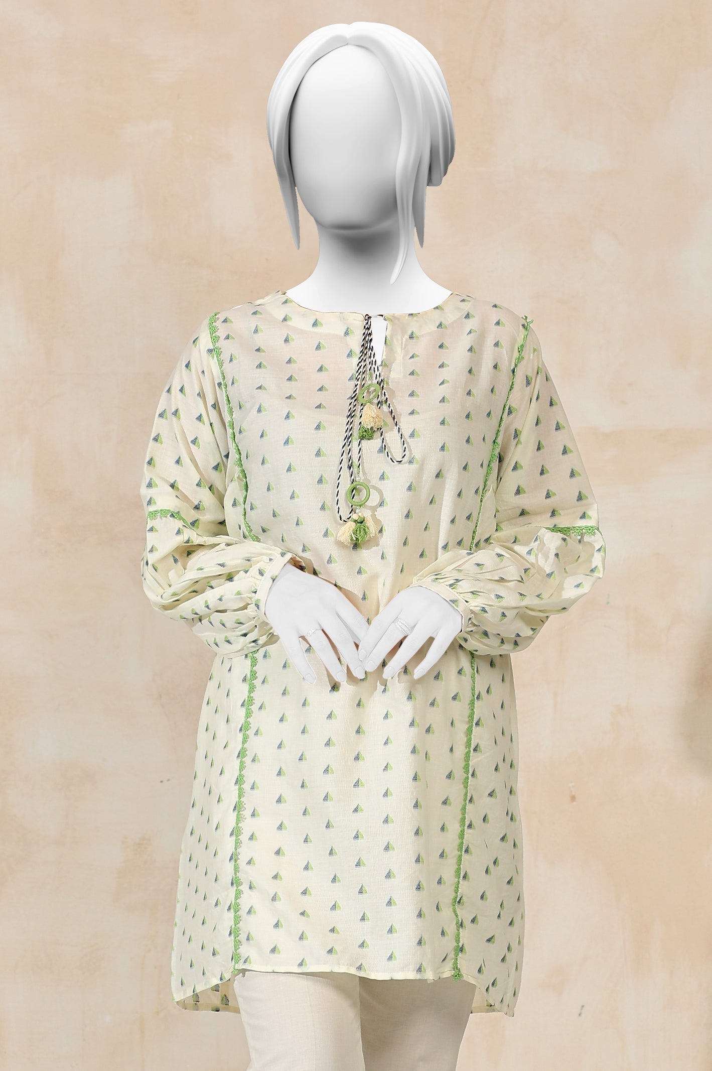 Printed Jacquard White Kurti - Diners