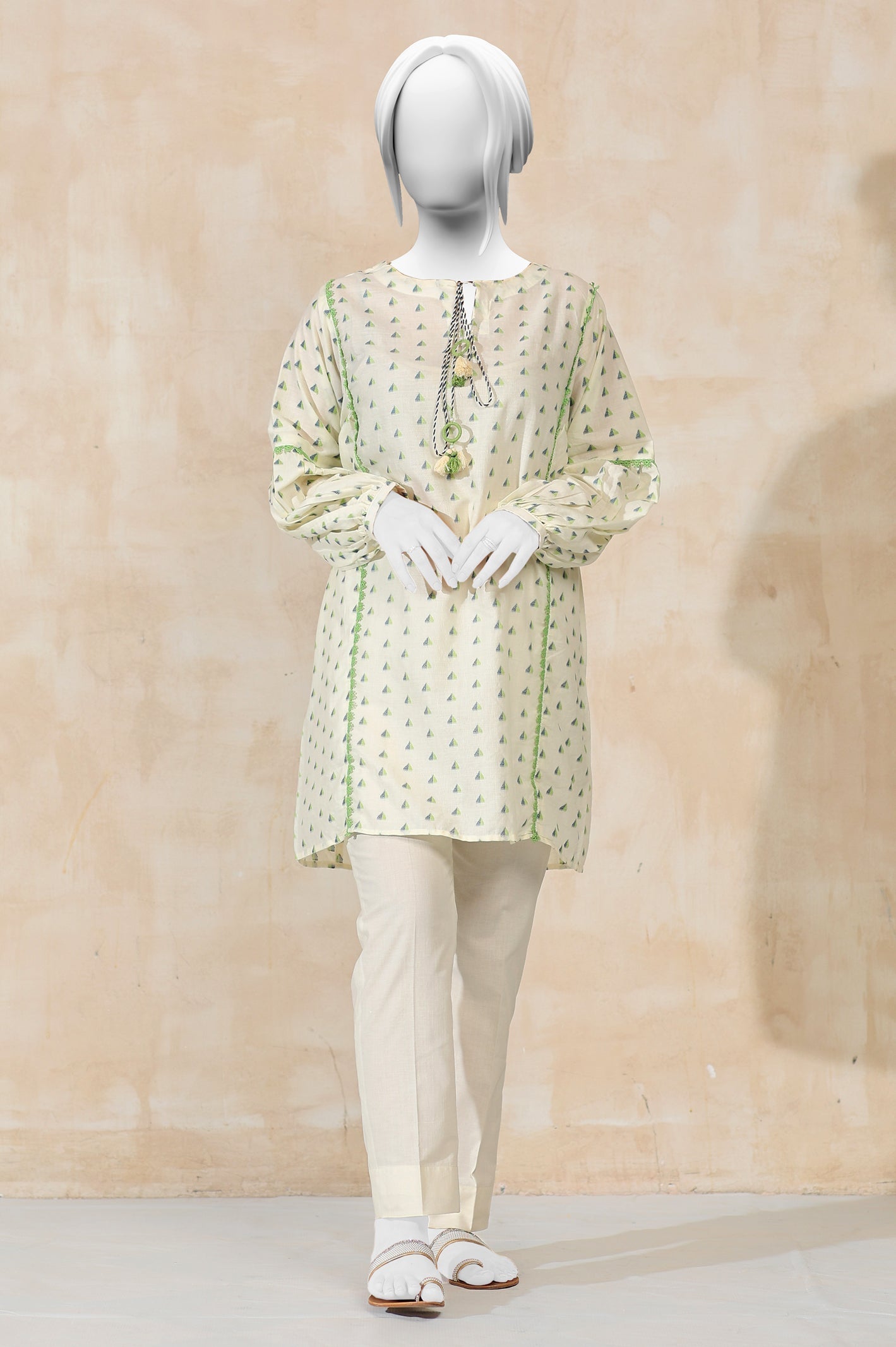 Printed Jacquard White Kurti - Diners