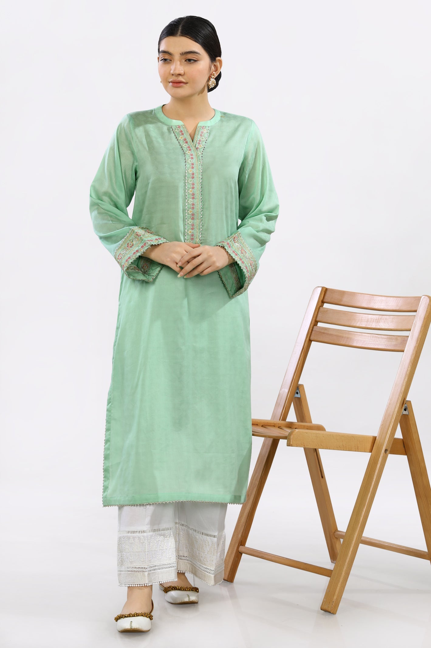 Embroidered Light Green Kurti From Diners