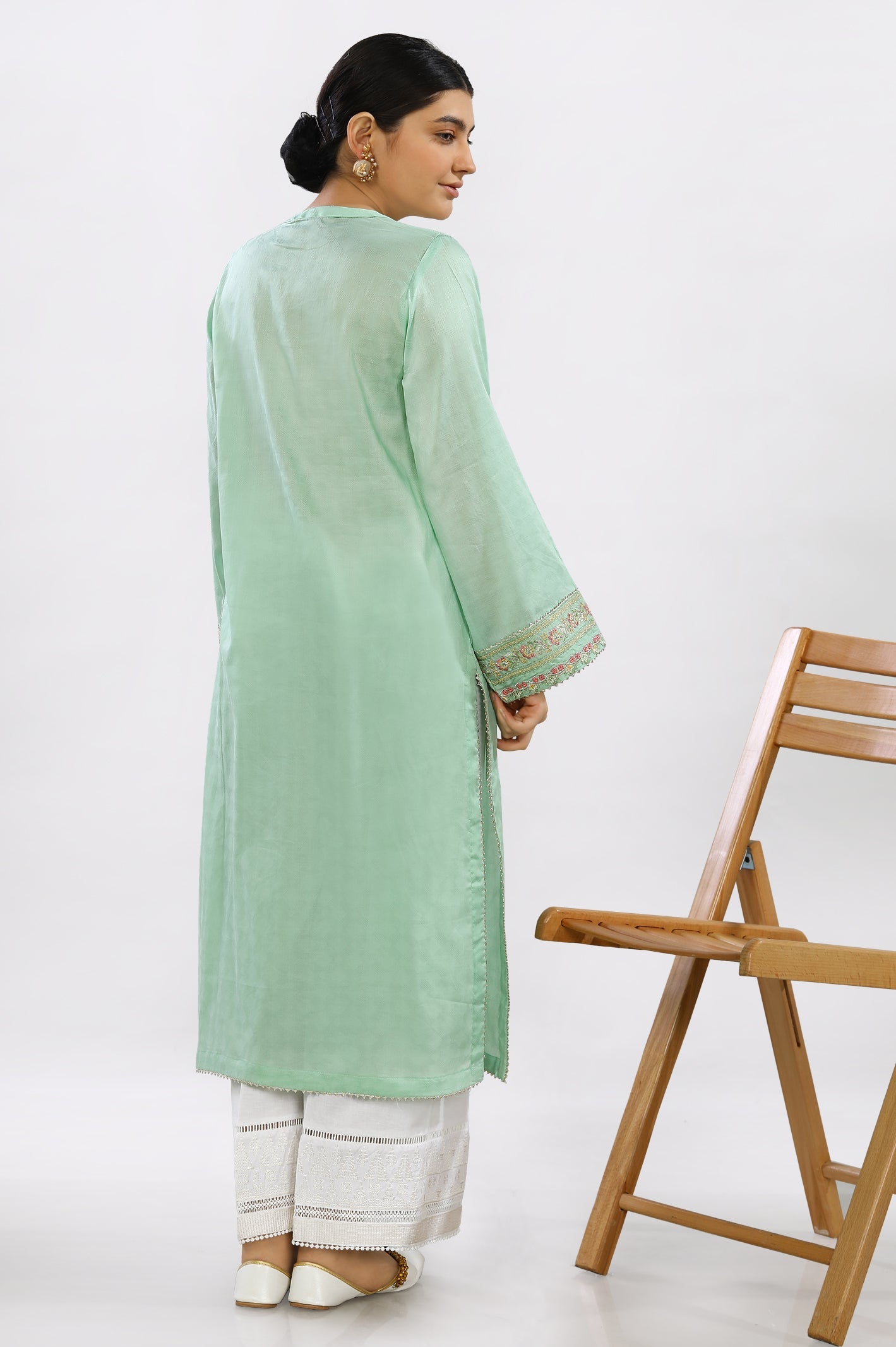 Embroidered Light Green Kurti From Diners