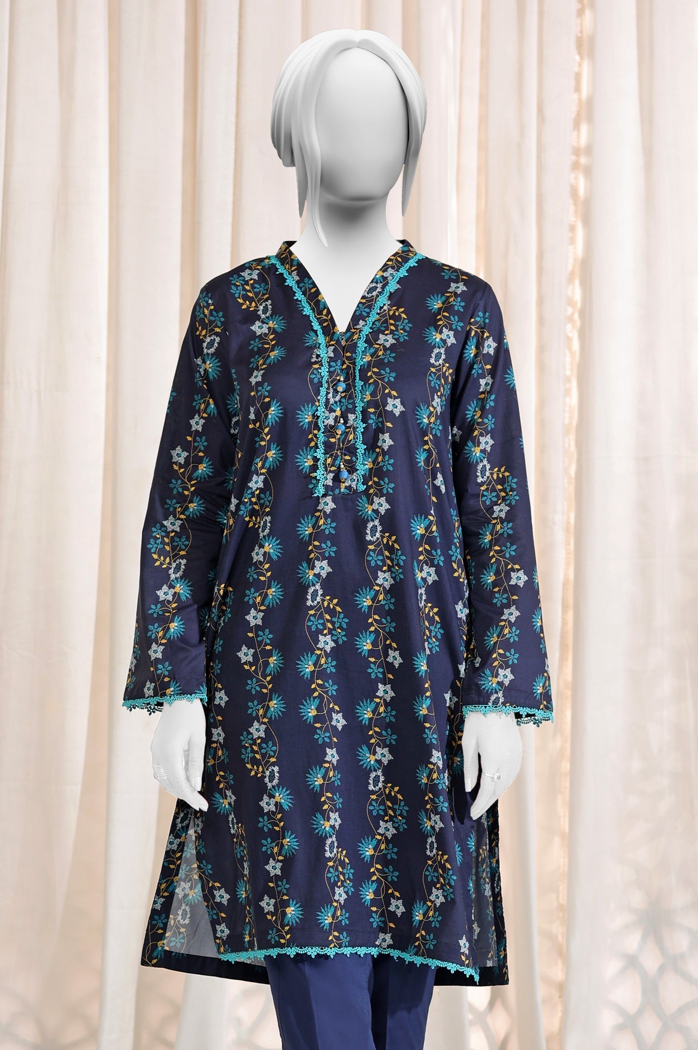 Printed Navy Blue Kurti - Diners