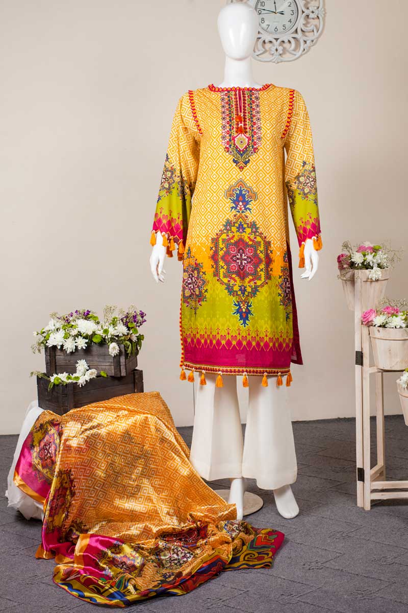 3pc Printed Unstitched Deluxe Suit - WU30009