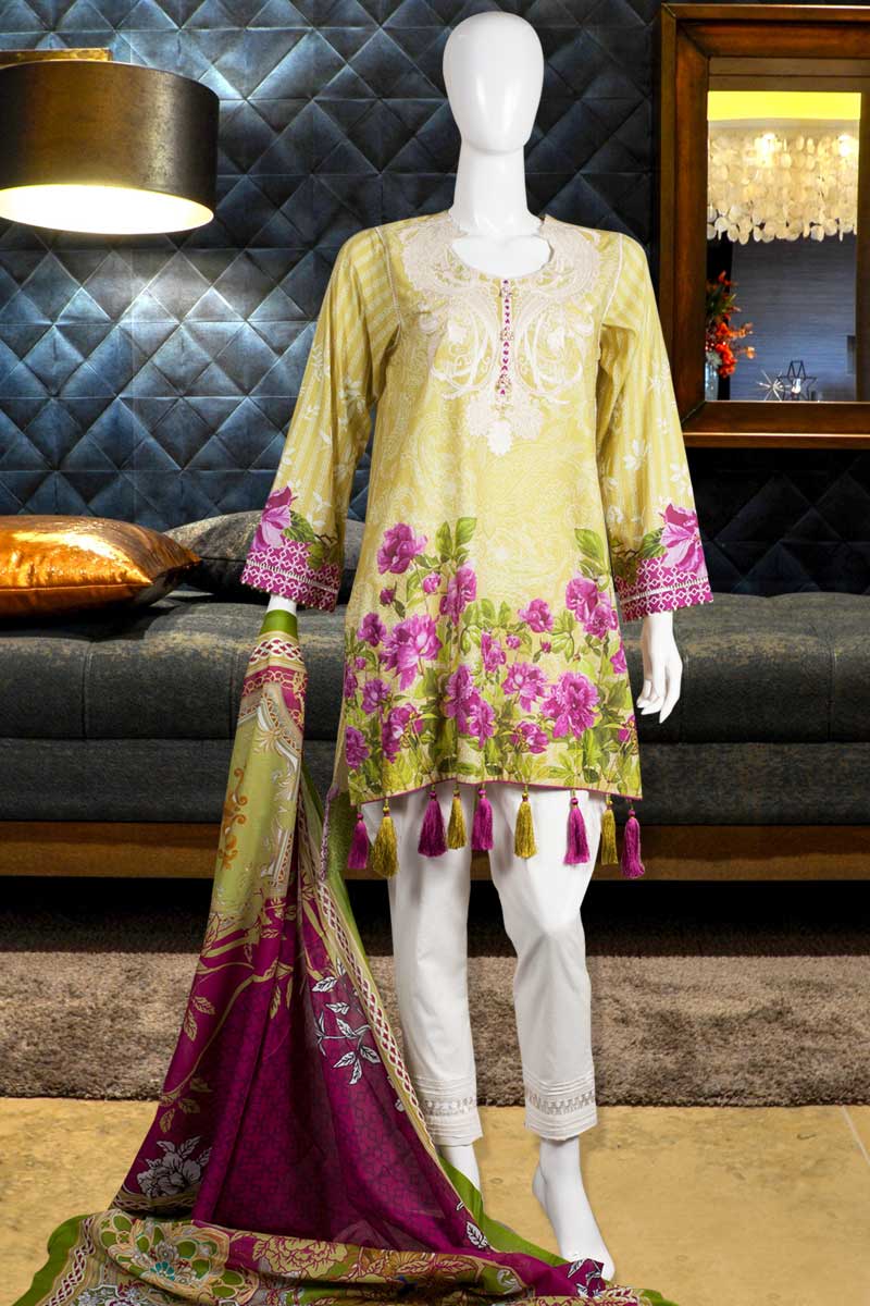 3Pc Printed Unstitched Essential Suit - WU30041