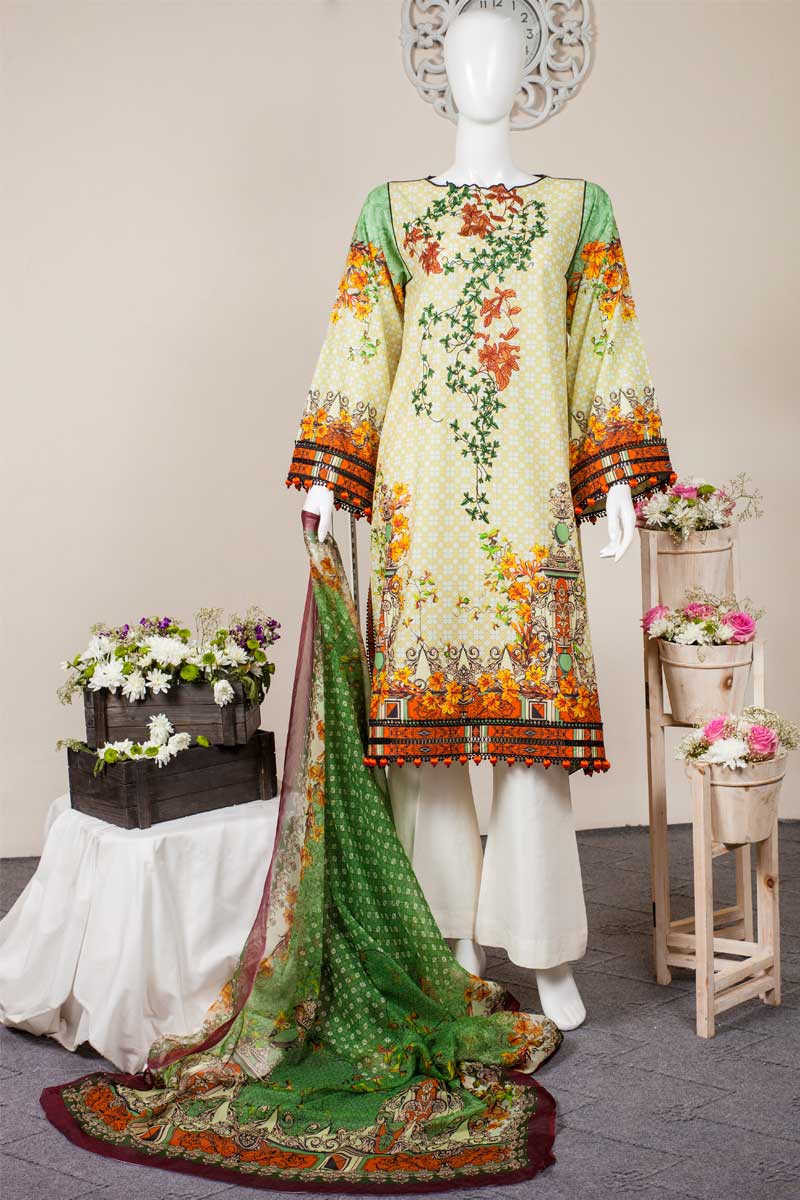 3Pc Printed Unstitched Deluxe Suit - WU30001